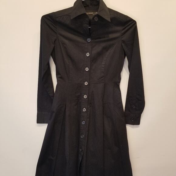 The Limited Black Button Front Skater Dress Collared Long Sleeve Size 0 - Picture 5 of 13